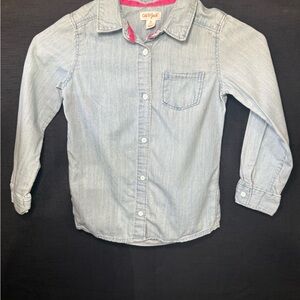 Cat & Jack Light Blue Denim Button-Down Shirt with Pink Trim